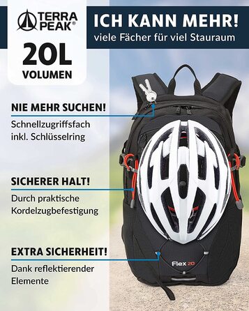 Туристичний рюкзак Terra Peak Flex 20L, чорний, з вентиляцією спини, питною системою та дощовиком, поліестер 3D Air Mesh, для походів та міста