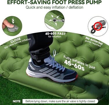Повітряний кемпінговий матрац Isomatte 9 см (200x68 см) з подушкою, водонепроникний ультралегкий надувний килимок для походу, тенту та пляжу, зелений