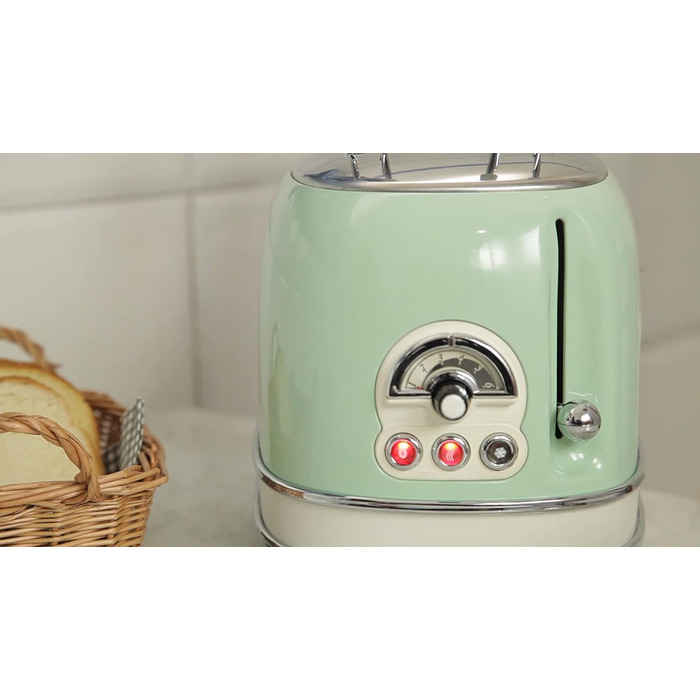 Тостер Ariete Vintage 155, 2-слотовий, ретро-дизайн, 6 режимів, автоматичний викид, функція розморожування, нержавіюча сталь, з притискачами для сендвічів, 810 Вт