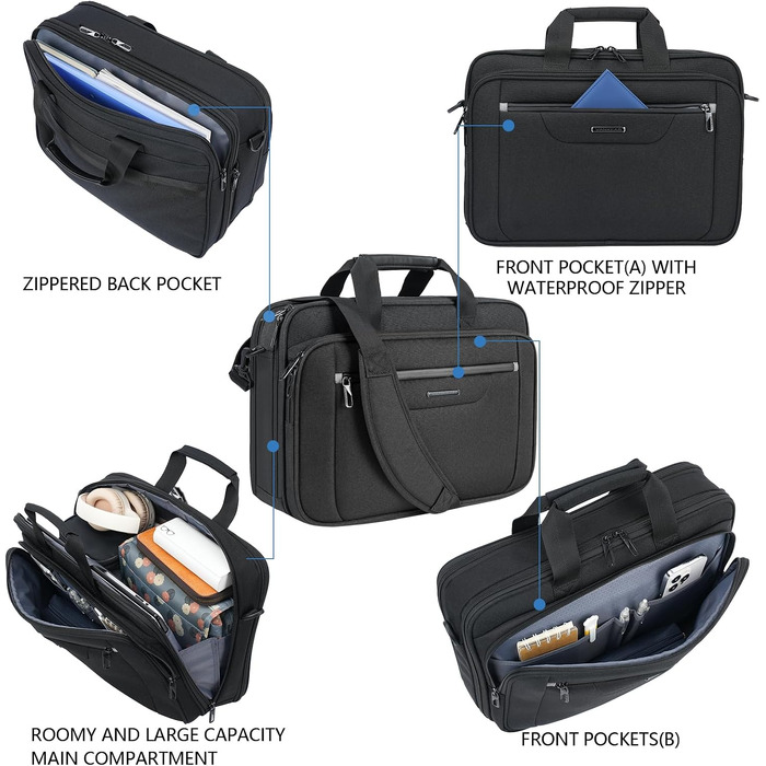 Сумка для ноутбука VANKEAN Premium Briefcase, чохол для ноутбука до 15.6 дюймів, чорно-сіра