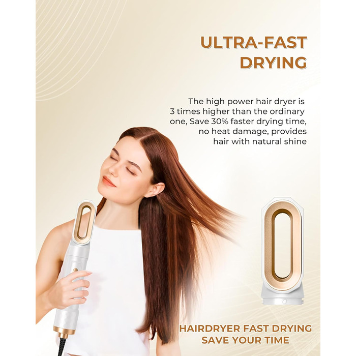 UKLISS Airstyler 5-в-1: Фен-щітка для волосся з насадкою для завивки, іонізація, золотий колір
