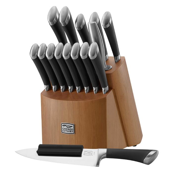Набір кухонних ножів Chicago Cutlery Fusion (17 предметів) з дерев'яною підставкою, леза з нержавіючої сталі та ергономічні ручки