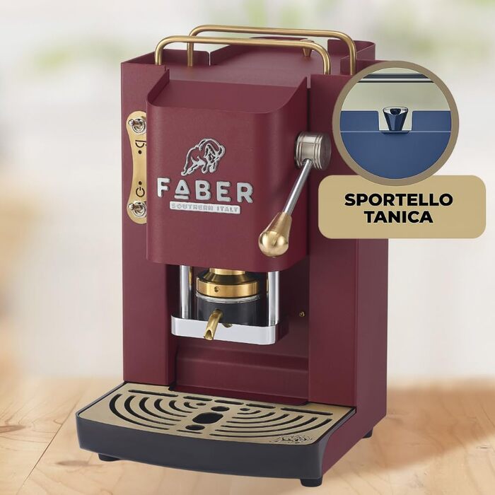 Кавомашина Faber Deluxe 3.0 ESE 44мм, червоний (Cherry Red). Електрична, з резервуаром 1л та регульованим пресом для кавових таблеток