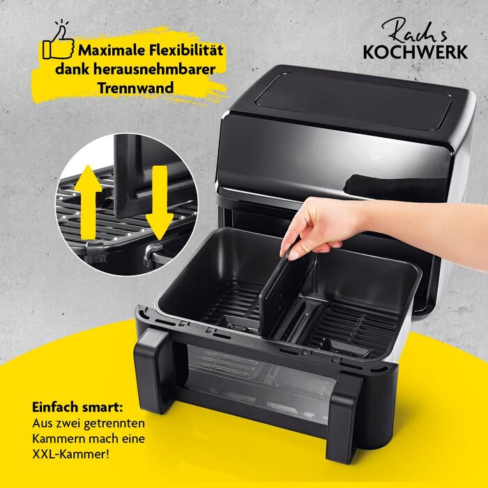 Аерофритюрниця Rachs KOCHWERK Vario-Doppelkammer 9 л з подвійною камерою, сенсорним керуванням та 8 програмами, 2700 Вт, чорна