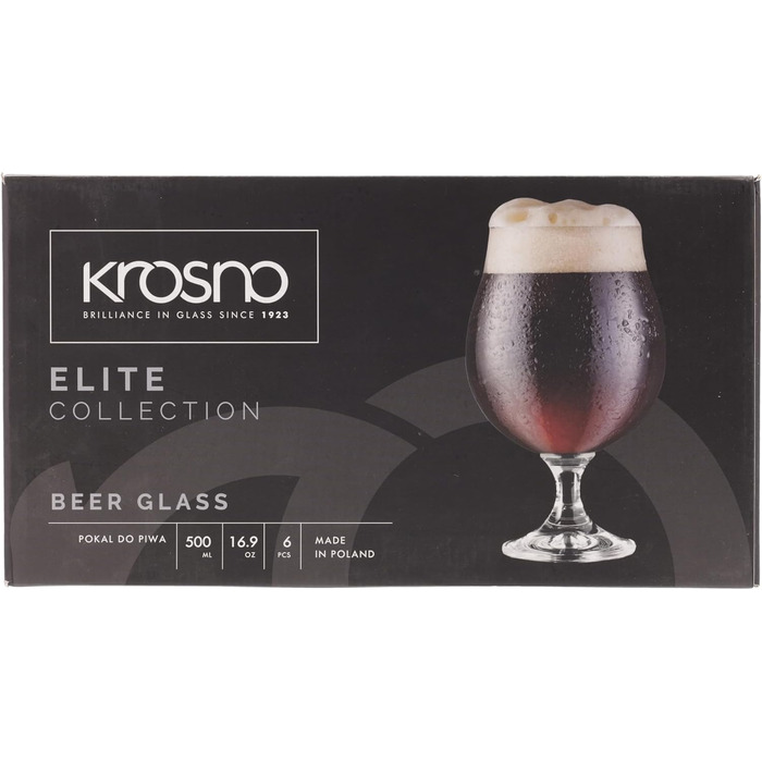 Набір склянок для темного пива Krosno Dunkel Stout 500 мл, 6 шт, колекція Elite, для дому та вечірок, можна мити в посудомийці