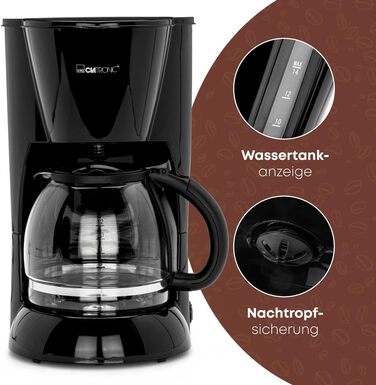 Кавоварка Clatronic KA 3473 чорна, 1,5 л, на 12-14 чашок, фільтр, захист від крапель, 900 Вт
