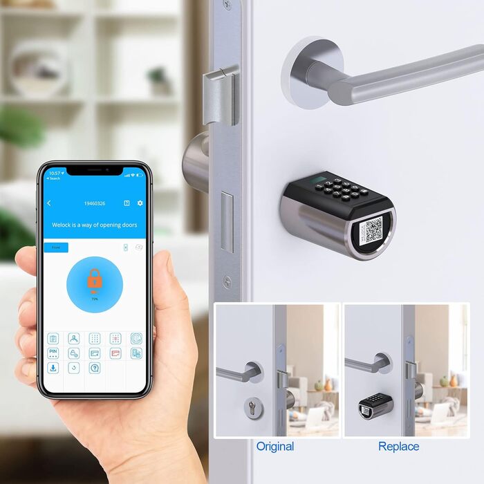 Електронний дверний замок WELOCK для вхідних дверей з PIN-кодом, Bluetooth, додатком, водонепроникний, для дверей 50-100 мм