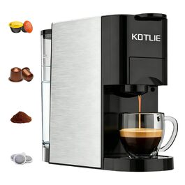Кавомашина KOTLIE Espresso 4-в-1 для NES/Dolce Gusto/меленої кави/ESE (44мм), 19 Бар, Чорна