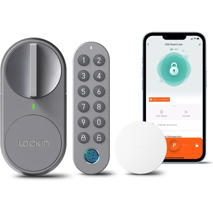 Розумний електронний дверний замок Lockin G30 з Wi-Fi, керуванням через додаток, автозамиканням, сумісний з Alexa і Google, безключовий, сірий 2-в-1