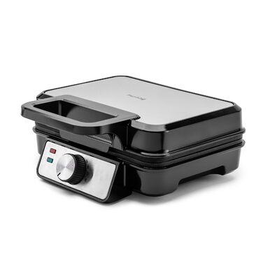 Вафельниця електрична Duo 1200W з антипригарним покриттям та регулюванням температури, срібляста (на 2 вафлі)