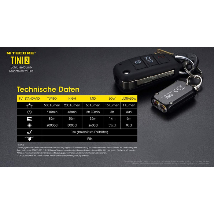 Ліхтар-брелок Nitecore TINI 2, 500 люмен, акумуляторний, чорний