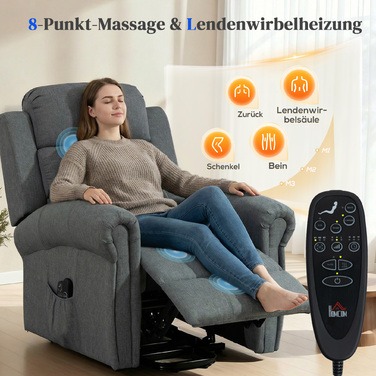 Крісло-масажер з підйомним механізмом, крісло для відпочинку, з функцією вібрації, регульоване нахилом, з текстурою льону, сірого кольору