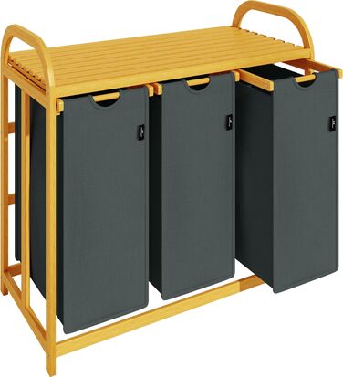 Кошик для білизни AdelDream з бамбуковою рамою 150 л, 3 секції, сірий, сортувальник білизни, дизайн із дугою