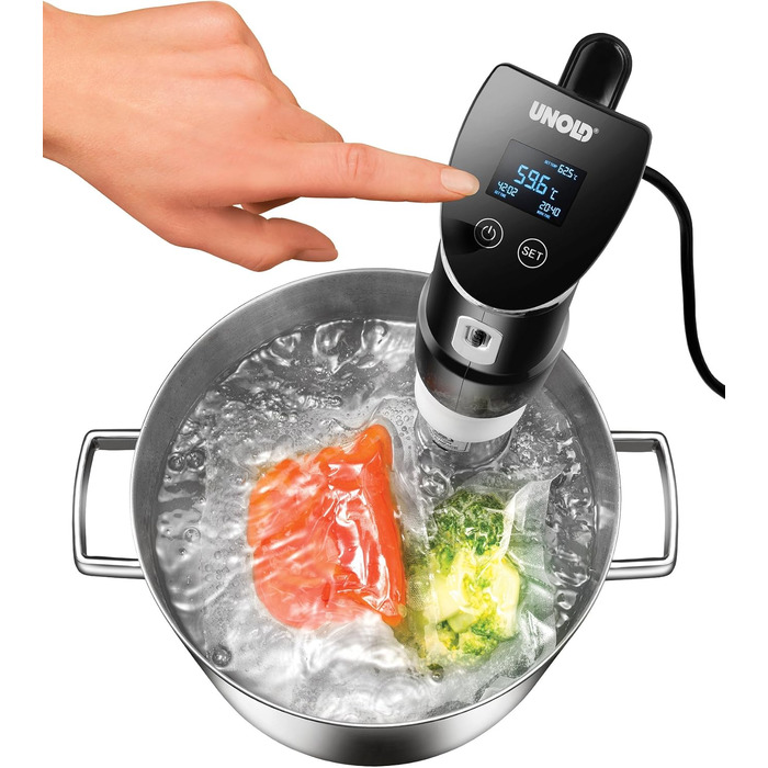 Unold 58915 Sous Vide Stick Time – Погружний су-від для приготування їжі, 1300 Вт, нержавіюча сталь, для каструль від 18 см, точність 0.2°C, до 95°C, 20л