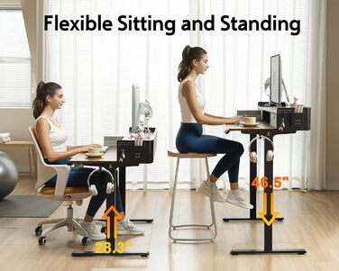 Електричний стіл WALKINGDESK з регулюванням висоти, 2 шухляди, 121,9x61 см, ергономічний робочий стіл для дому, з полицею, тримачем для ручок, гачком, рустикальний коричневий
