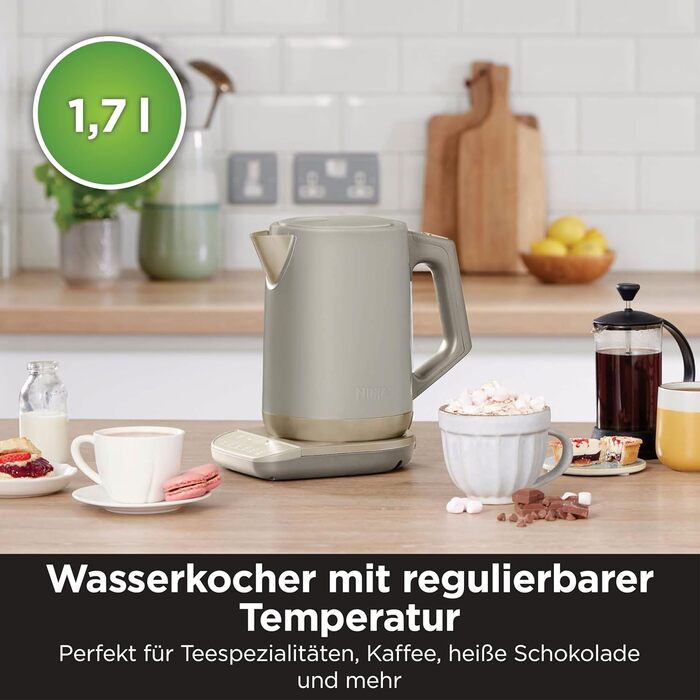 Електричний чайник Ninja Perfect Temperature, 1.7 л, Stonegold, з функцією швидкого кип'ятіння та 6 температурними режимами, Warmhaltefunktion, KT201EUSTGD