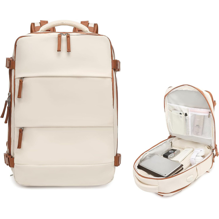 Рюкзак KONO для ручної поклажі 42x30x20, 25L, для ноутбука, Outdoor, для подорожей, спортивний, Weekender, з відділенням для взуття, 42.0 x 30.0 x 20.0 см, Бежевий та Коричневий