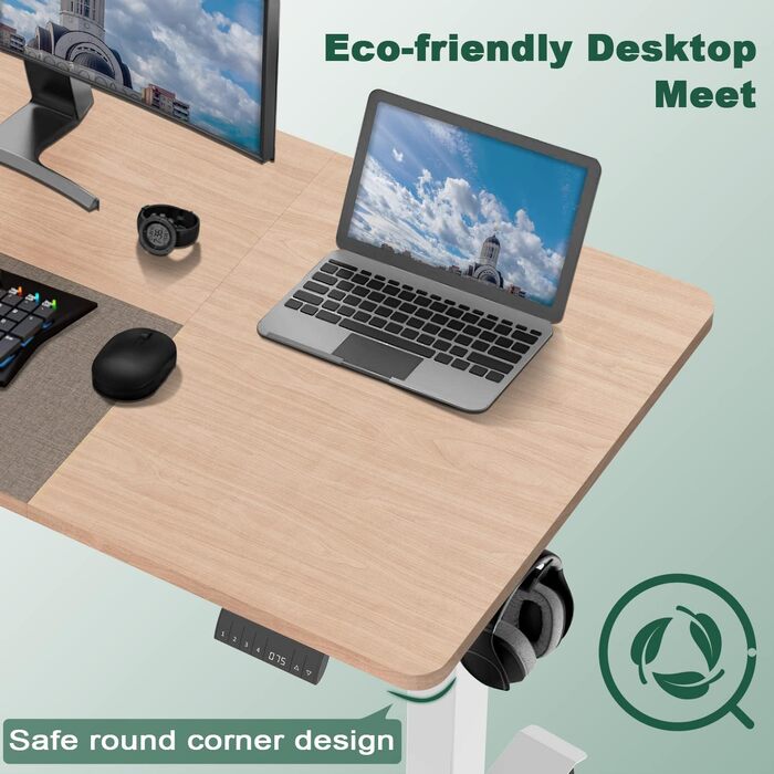Електричний підйомний стіл Homall (140x70 см) з USB-портом, регулюванням висоти, пам'яттю на 3 режими та таймером нагадування, бежевий