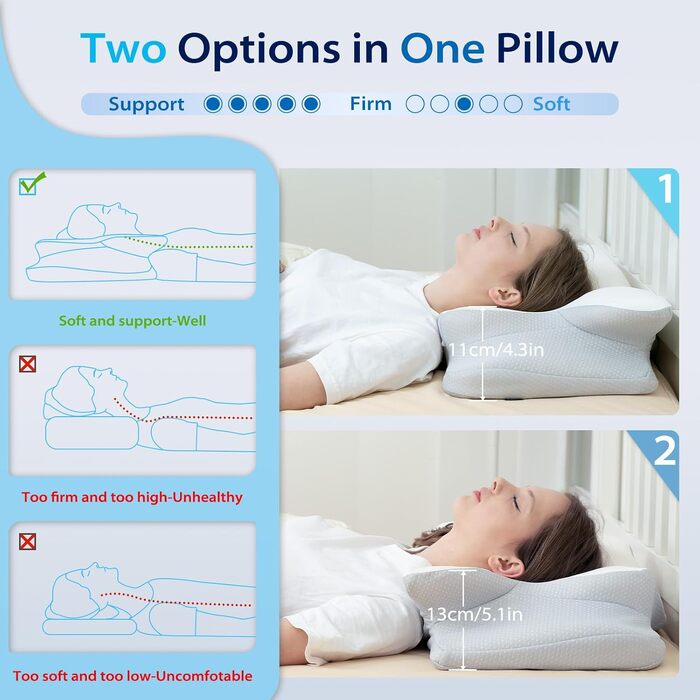 Подушка для шиї та голови HOMCA з Memory Foam, ергономічна, 3D охолодження, 62x41x11/13 см, сіра