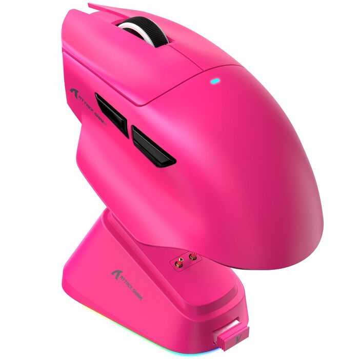 Ігрова бездротова миша Attack Shark V6 Superlight 65г, сенсор PixArt PAW3311 25000 DPI, з магнітною док-станцією, ергономічний дизайн, Berry Red