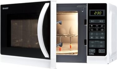 Мікрохвильова піч Sharp R642WW з грилем, 20 л, 800 Вт, 1000 Вт кварцовий гриль, 8 автопрограм, таймер, захист від дітей, енергозбереження, скляний піддон 25,5 см, біла