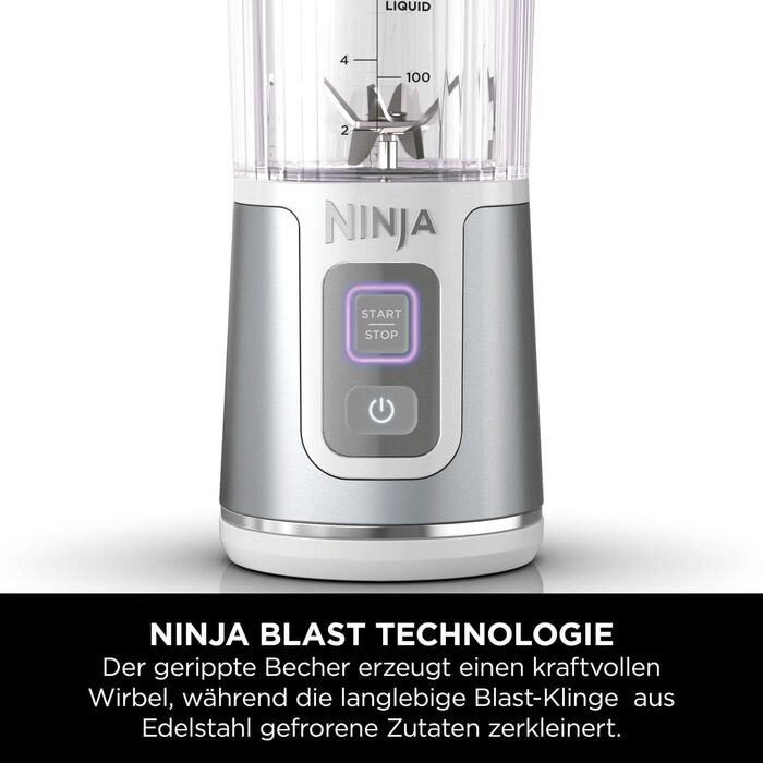 Портативний блендер Ninja Blast 530 мл, бездротовий, акумуляторний, для смузі, подрібнення льоду та фруктів, білий, BC151EUWH