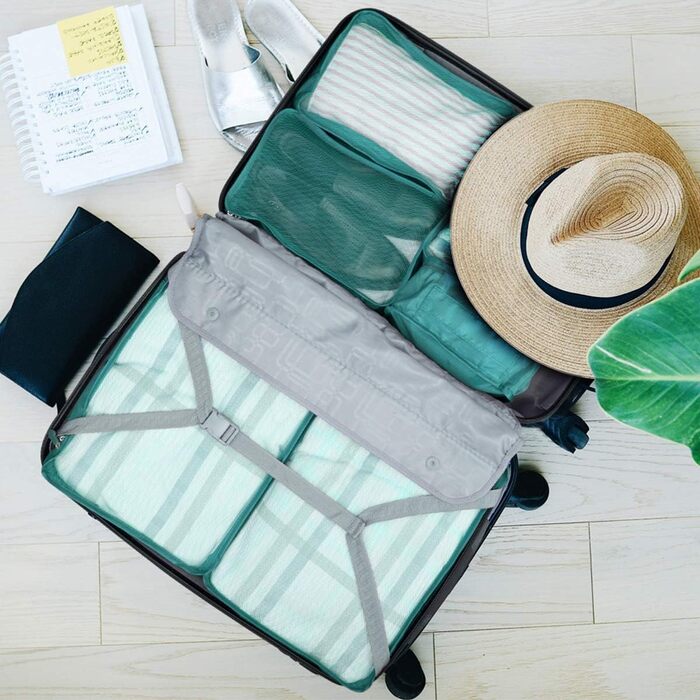 Набір органайзерів для валізи та подорожей Packing Cubes, водонепроникні сумки для одягу, 14 шт, небесно-блакитний
