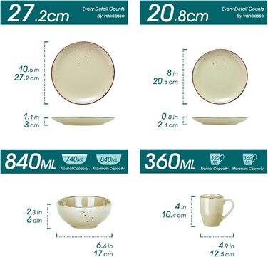 Набір посуду Vancasso Navia для 8 осіб (32 шт.) - сервіз зі stoneware, бежевий, вінтажний дизайн