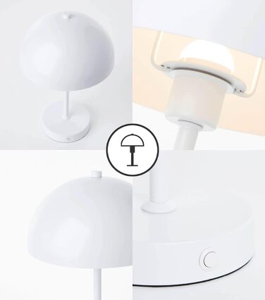 mokebo LED настільна лампа бездротова, акумуляторна, димована, USB-C, вінтажна квіткова лампа-гриб, нічник з білого металу з батареєю, тепле біле світло