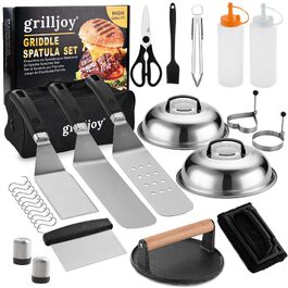 Набір аксесуарів для гриля та планки Grilljoy з нержавіючої сталі, 28 предметів, для бургерів та барбекю, чорний