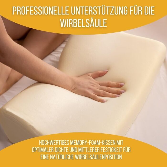 Ергономічна подушка для шиї та попереку Inphysio Luxury з гіпоалергенної пінки з ефектом пам'яті (Memory Foam), бежева, 60 x 35 x 12/7 см, 2 чохли у комплекті