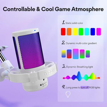 Ігровий USB мікрофон MAONO DGM20S з RGB-підсвіткою, шумозаглушенням, кнопкою вимкнення, регулятором гучності, тримачем і поп-фільтром для ПК, Mac, PS4, PS5