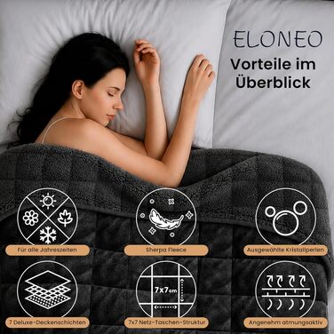 Обважнююча ковдра ELONEO Sherpa Fleece 135x200 см, 7 кг, антистрес-ковдра для сну, сертифікат Oeko-Tex, чорна