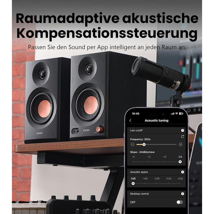 Edifier MR3 - Компактні студійні колонки 2.0, Hi-Res Audio, Bluetooth 5.4, RCA, AUX, керування через додаток, 2 x 18W, Чорний