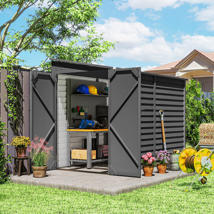 Металевий садовий будинок для інструментів 3,5м² (143x270x202см) з односхилим дахом, подвійними замками, фундаментом та вентиляційними отворами