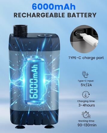 Портативний кемпінговий душ Tonfarb з насосом та акумулятором 6000mAh, мобільний душ для подорожей, кемпінгу, автодому та миття собак, з цифровим дисплеєм та шлангом 2м