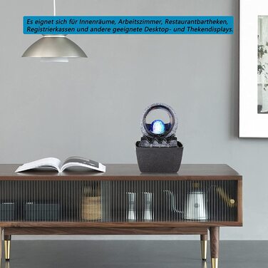 Настільний фонтан Dyna-Living з рухомою кулею та LED-підсвіткою, декоративний водоспад з полірезину, багатоколірний, 26 x 23 x 17.5 см (Стиль 2)