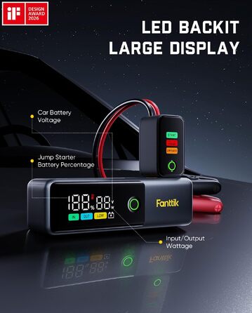 Бустер-старт-пауербанк Fanttik Potent T10 1800A 12000mAh, пусковий пристрій для авто 12V (бензин до 7.0L, дизель до 5.0L) з вбудованим кабелем