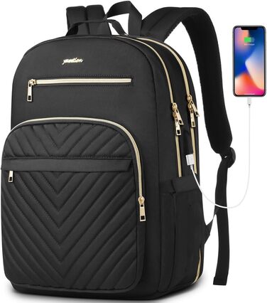 Жіночий рюкзак YAMTION для ноутбука 15.6'' з USB, шкільний міський рюкзак для дівчат і жінок, чорний