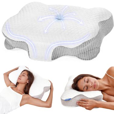 Подушка для шиї з Memory Foam, ортопедична для сну на боку, спині та животі (Сіра) - підтримка шийного відділу хребта