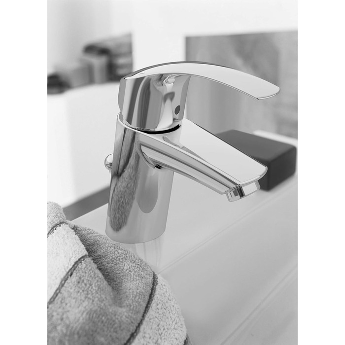 Змішувач для ванної кімнати Grohe Eurosmart, водозберігаючий, хром, з витяжною системою, 15 см, проста установка