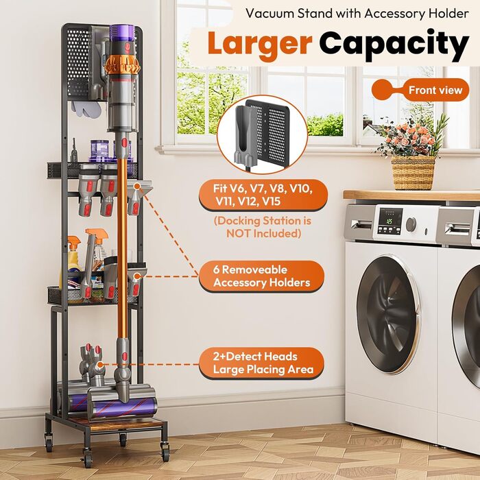 Підставка для пилососа Dyson V15, V12, V11, V10, V8, V7, V6 Gen5 з тримачем для насадок, чорна док-станція для зберігання