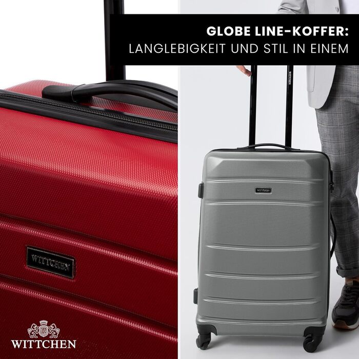 Чемодан на колесах WITTCHEN Globe Line, ручна поклажа, ABS, кодовий замок, 25 x 33 x 33 x 16,5 см, Lufthansa/Eurowings/Ryanair/Condor/Discover Airlines (косметичка, червоний)