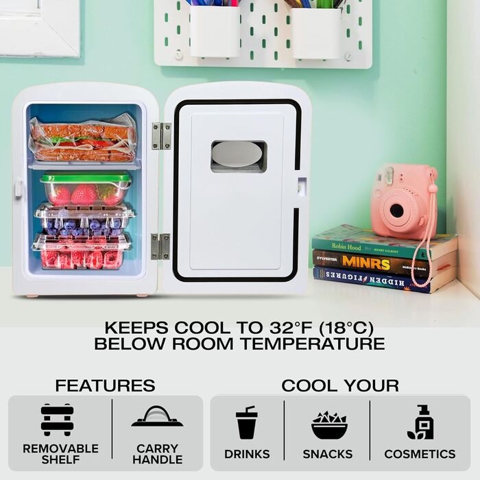 Koolatron Retro Mini Холодильник 4 літри: Рожевий, для кімнати, авто, подорожей, косметики, дітей