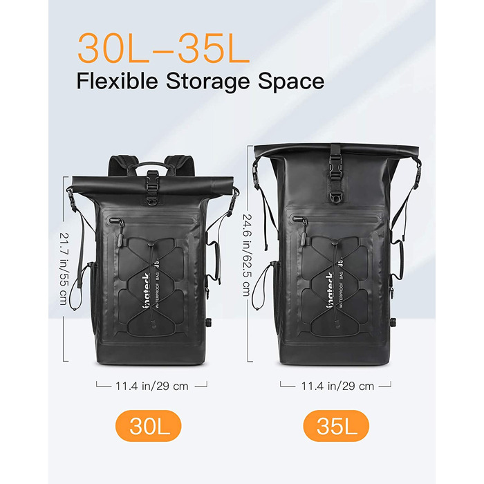 Рюкзак Inateck RollTop для чоловіків 30-35 л, водонепроникний, багатофункціональний органайзер з відстібним плечовим ременем, клапаном для виходу повітря, водозахисною блискавкою, для велосипеду, туризму, активного відпочинку
