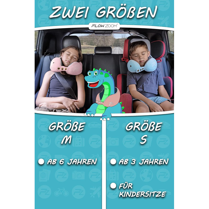 Подушка для шиї FLOWZOOM Comfy - для подорожей (літак, авто) - Memory Foam, регульована, 360° підтримка, дихаючий чохол, чорний (4.2. Comfy Kids S - Рожевий)