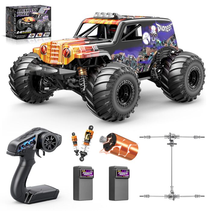 Радіокерований автомобіль 1/14 Brushless 70 км/год, 4WD, амортизатори, 2x LiPo акумулятори, фіолетовий - для дорослих