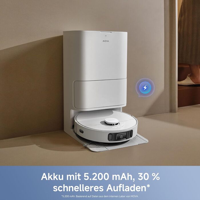 Робот-пилосос Mova E40 Ultra з функцією миття, автоматичним очищенням, потужністю 19000 Па, MaxiReach-мопом, бічними щітками, вбудованим резервуаром 80 мл та базою для 75 днів прибирання