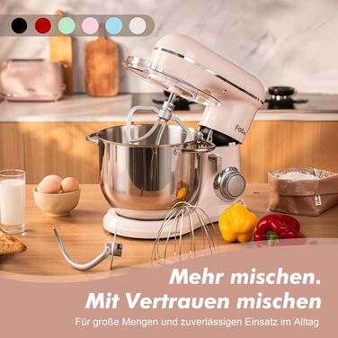 Кухонна машина Kitchen in the box Fab-Serie, потужний планетарний міксер 2000Вт, чаша 8л, 10 швидкостей, з вінчиком, гаком та міксером, Рожевий