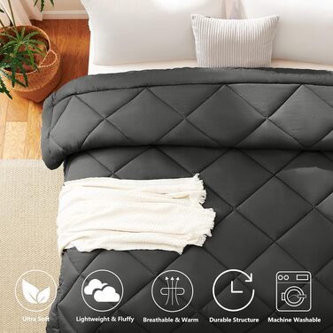 Всесезонна ковдра WAVVE 200x220 см, мікрофібра 300г/м², дихаюча та м'яка стібана ковдра для сну (Сіра)